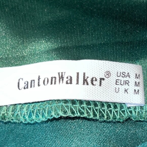 CANTON WALKER Emerald Green Satin Halter Backless Back Bow Mini Slip Dress - M - Picture 9 of 10